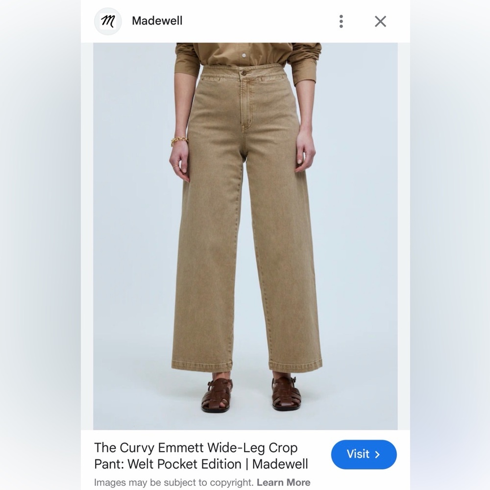 Madewell Curvy Emmett Wide-Leg Crop Pant in Tan
